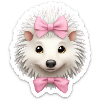 White hedgehog with pastel pink bow sticker