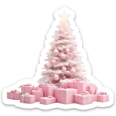 Light pink Christmas gifts under a white Christmas tree  sticker