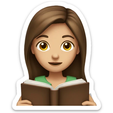 Girl with brown hair holding a book sticker