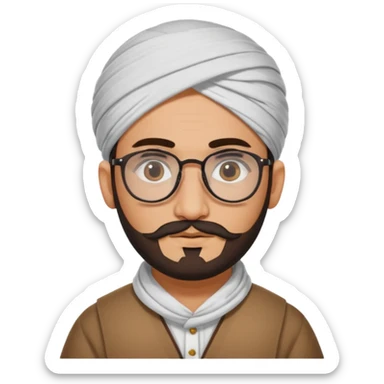 A kashmiri  criminal daku whose white face is somewhat triangular and little facial hair wears specs sticker