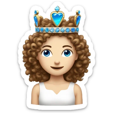Curly brown hair, blue eyed, White girl, wearing a crown looking smug  sticker