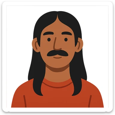 flat toon style man with long black hair, mustache, no beard, brown skin sticker