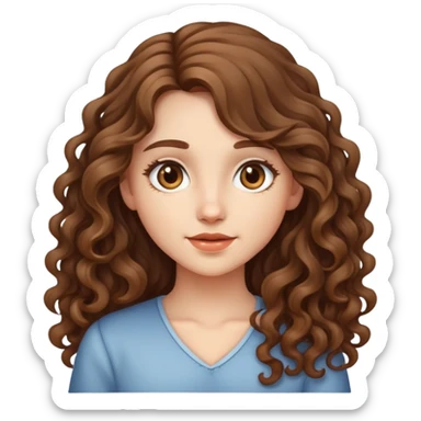 Emoji of a light brunette girl with long curly brown hair sticker