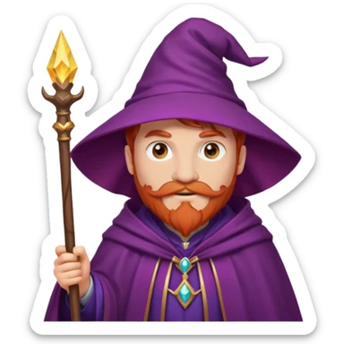red haired wizard with mustache, purple cloack sticker