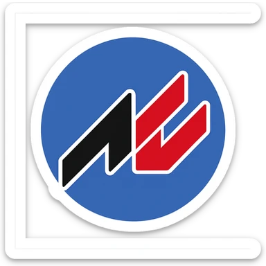 Edit the images to show an AC icon inside a blue circle using the darkest blue from the flat blue palette for the circle background. Keep the AC icon black and red, very simple flat color clip art style, minimal, no text, transparent background. sticker