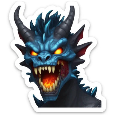 Dark black gray silver maroon fire zombie face dragon face photograph detailed blue flames in mouth blue glow sticker