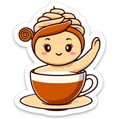 Cute ballerina dancing on top of a cappuccino cup, with cream and cinnamon swirls sticker