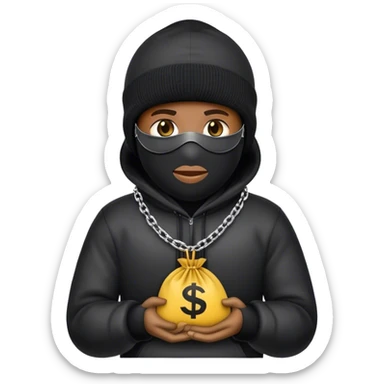 Create an emoji wearing a ski mask and a circle chain with an emoji in the picture of the circle chain sticker