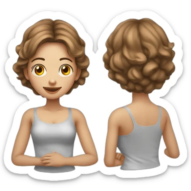 mujer cuerpo entero con manos detrás de la cabeza fotorealista sticker