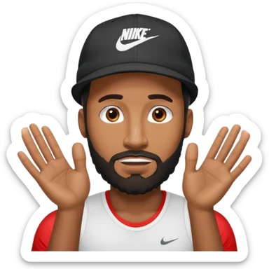 BLACK MAN WITH LOW CUT BEARD AND A NIKE HAT SAYING WHO CARES?! MOTIONING HANDS  sticker