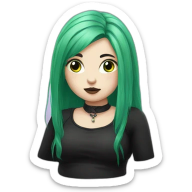 Chubby Goth girl long green hair sticker