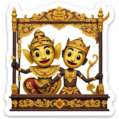 Cinematic Realistic Wayang Kulit Pop Culture Emoji, featuring a vibrant shadow-puppet theatre scene rendered with dynamic textures and artistic, traditional lighting. sticker