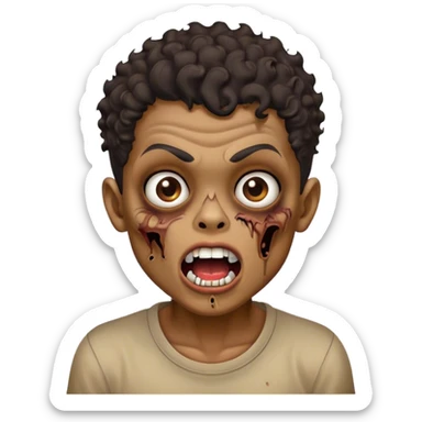 vintage zombie boy brown shirt open mouth black curly hair sticker