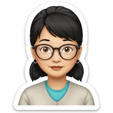 filipino woman black hair in one pony tail with straight bangs and big glasses, 60 yr old

 sticker