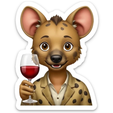 hyena with glass of wine sticker