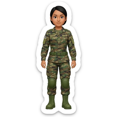 Filipino female army soldier bdu camo with green combat boots without plate carrier and without wear belt without knee pads long sleeve sticker