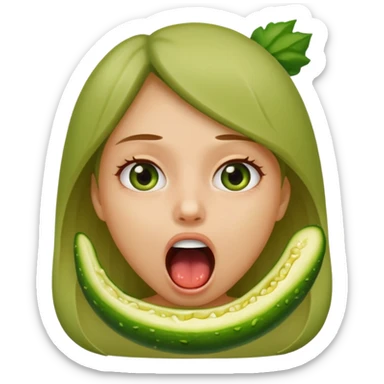 A girl opening her mouth insanely wide with a pickle going down her throat  sticker