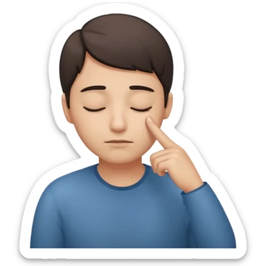 Una persona tocándose la cabeza con un dedo y los ojos serrados  sticker