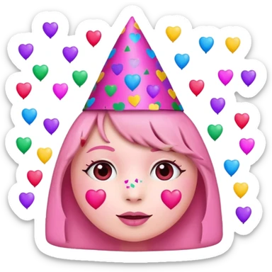 i want a  A festive heart face wearing a party hat and surrounded by confetti. sticker
