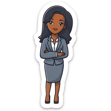Dynamic African career woman with sleek long black hair, modern business outfit, competent and assertive expression sticker