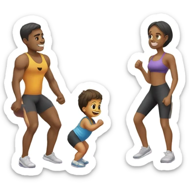 A baby exercising with his parents en el gym  sticker