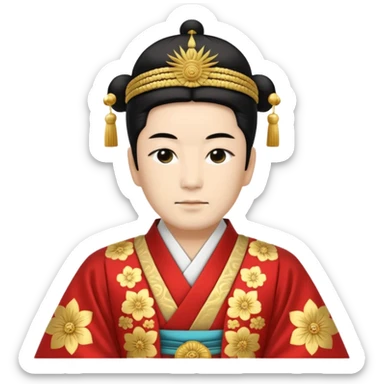 Japanese emperor, Edo period, wearing ceremonial ho and kanmuri, regal pose sticker