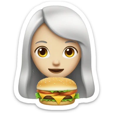 a girl with long black hair white-skinned Eating hamburger sticker