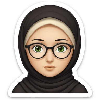 White hijabi girl with black eyes and black long hair white girl and black eyes wearing glasses and a white skin girl with curly honey hair and green eyes sticker