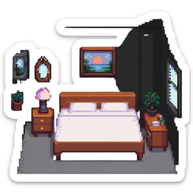 aesthetic bedroom with twinkly fairy lights and green vines growing on the walls sticker