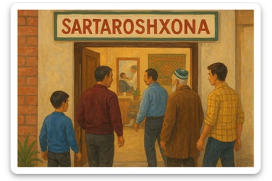 Sartaroshxonaga kirib kelayotgan mijozlar sticker