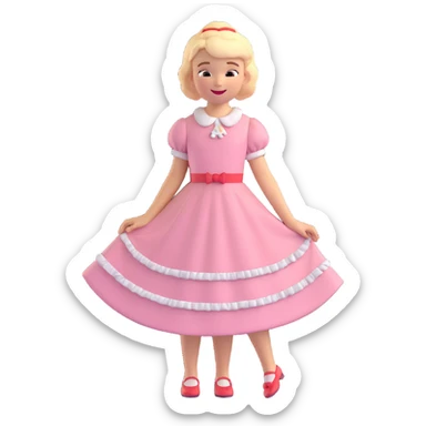 girl in a vintage dress, cheerful expression, classic hairstyle sticker