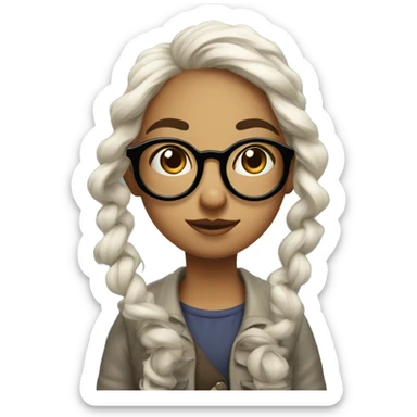 a nerd girl with big swirly glasses pushing them up to their nose sticker