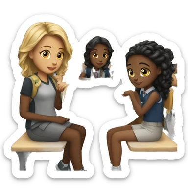 Black Jenna sits with white Emma at school during lunch  sticker