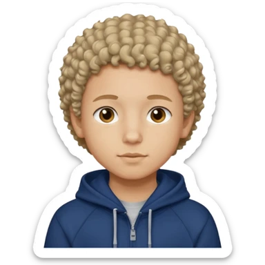 Boy with short curly hair and navy blue hoodie sticker
