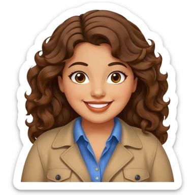 30 yr old italian woman, chubby, brown wavy hair, big brown eyes, huge smile, trendy clothes sticker