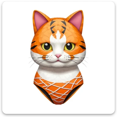 cat wearing a one piece swimsuit made only out of sushi pieces sticker
