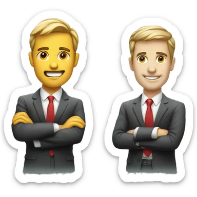 2 mens, one is programming the other one is sales manager. the took a portrait sticker