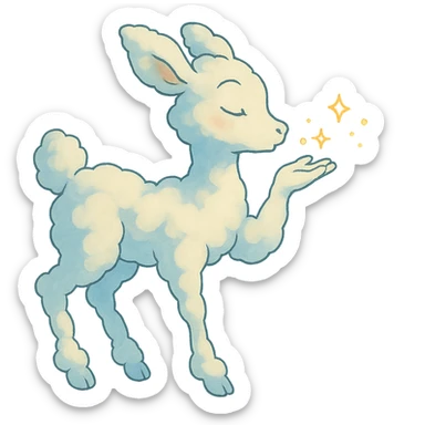gentle Ghibli-inspired cloud doe sending a sparkling kiss sticker