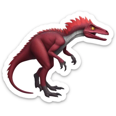 Cool edgy handsome Maroon-colored velociraptor with bright-red spiky mane full body sticker