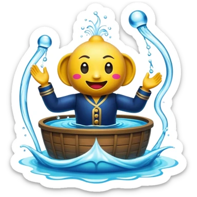 Cinematic Realistic Water Puppetry Pop Culture Emoji, depicted as a whimsical scene of traditional water puppetry rendered with dynamic textures and playful lighting. sticker