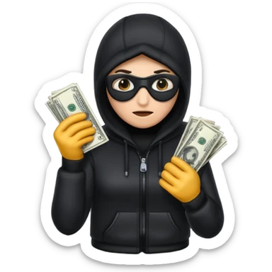 Robber with money na mão direita com uma blusa de frio preta  sticker