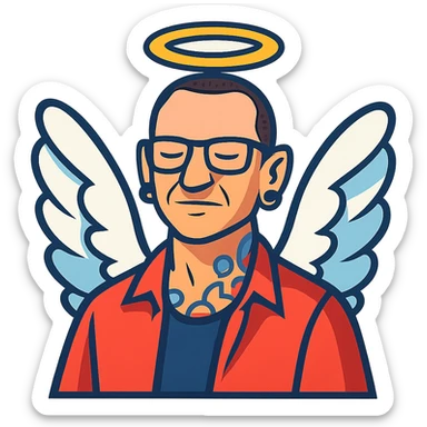 Chester Bennington from Linkin Park with a holy halo and angelic wings sticker