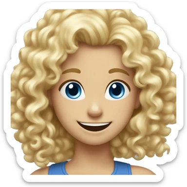 Curly blonde haired girls with blue eyes and a big smile with thumbs up sticker