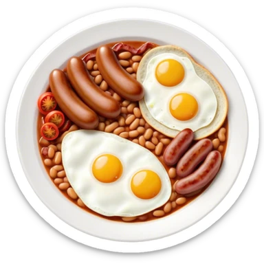 Cinematic Realistic English Breakfast Dish Emoji, showcasing a hearty ensemble of eggs, bacon, sausages, baked beans, and grilled tomatoes rendered with lifelike texture and vibrant, appetizing detail that exudes comforting tradition. sticker