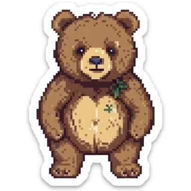 pixel art of a big bear with a visible scar on its cheek sticker