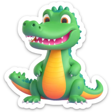 friendly alligator with a glowing halo above its head, friendly expression, simple background sticker