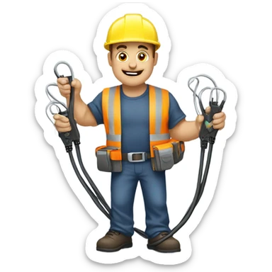 electrician holding two cables, electricity between them sticker