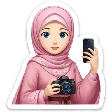 Turkish beautiful finish Konya girls blue eyes with lovely cherry blossom hijab long tail dress and she takes photo from sky sticker