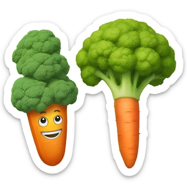A broccoli who laugh with a carrot  sticker