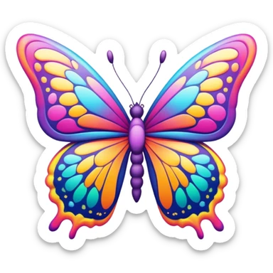 3D, psychedelic colored hippie style border with a butterfly sticker